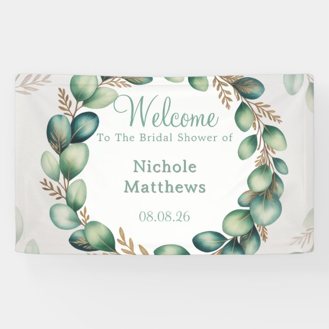 Mint Green & Sage Green Eucalyptus Bridal Shower Banner (Horizontal)
