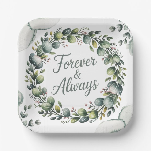 Mint Green & Sage Green Eucalyptus Paper Plate (Front)