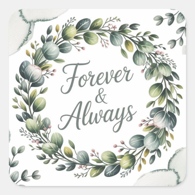 Mint Green & Sage Green Eucalyptus Square Sticker (Front)