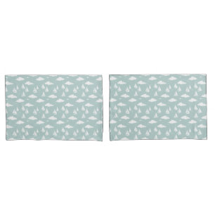 Mint Green Sailboat Pattern Pair of Pillowcases