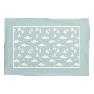 Mint Green Sailboat Pattern Pillowcase