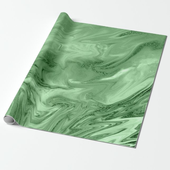 Mint Green Salvia Greenery Marble Molten Metal Wrapping Paper (Unrolled)