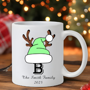 Mint Green Santa Hat Monogram Family Christmas Coffee Mug