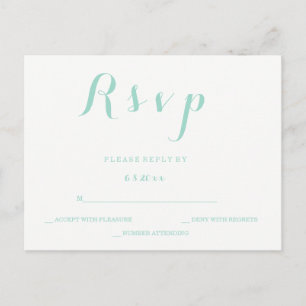 Mint green script wedding rsvp postcards