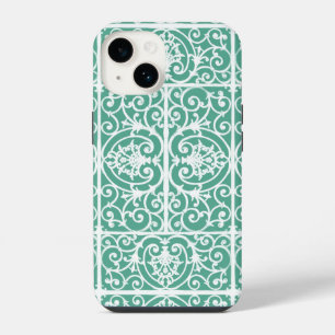 Mint green scrollwork pattern iPhone 14 case