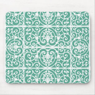 Mint green scrollwork pattern mouse pad