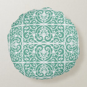 Mint green scrollwork pattern round cushion