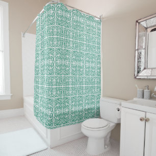 Mint green scrollwork pattern shower curtain