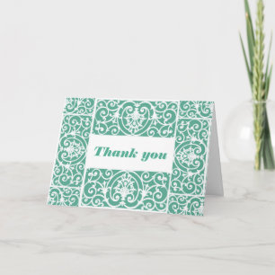 Mint green scrollwork pattern thank you card