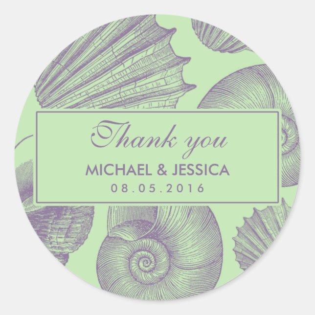 Mint Green Sea shell Wedding Thank You Sticker (Front)