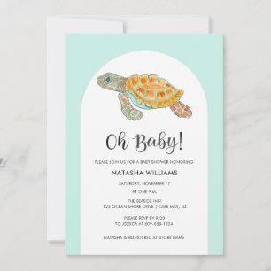 Mint Green Sea Turtle Baby Shower Invitation