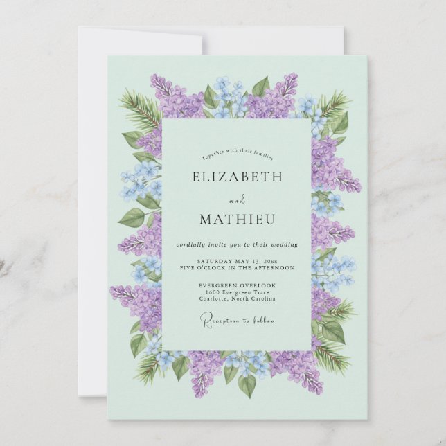 Mint Green Serene Lilac Wedding Invitation (Front)