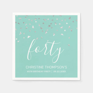 Mint Green Silver Confetti 40th Birthday Party Napkin