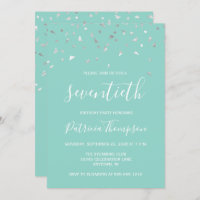 Mint Green Silver Confetti 70th Birthday Party