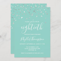 Mint Green Silver Confetti 80th Birthday Party