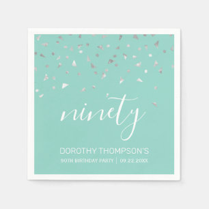 Mint Green Silver Confetti 90th Birthday Party Napkin