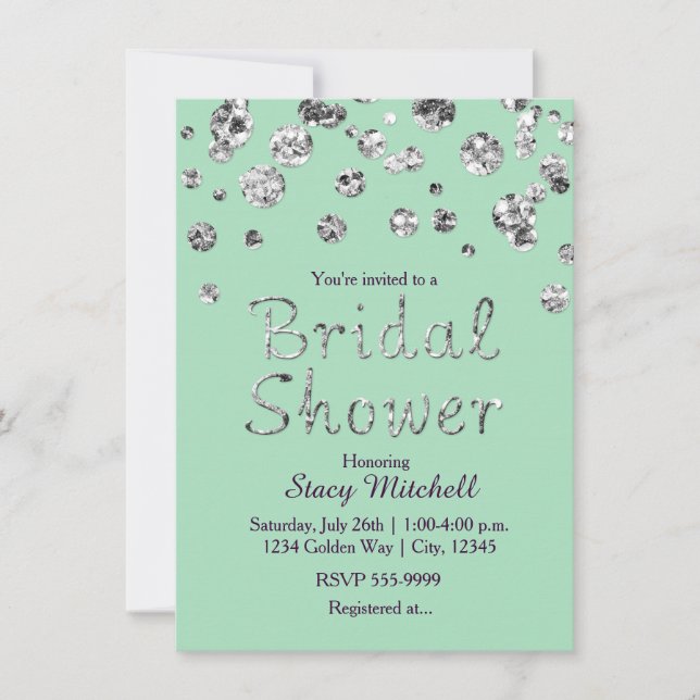 Mint Green Silver Glitter Bridal Shower Invitation (Front)