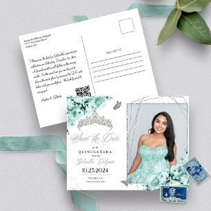 Mint Green Silver Tiara Quinceañera Photo Postcard