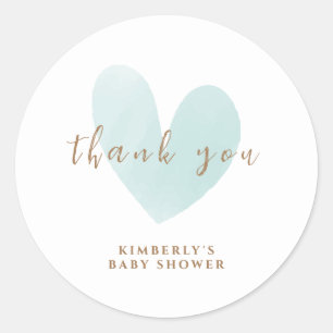 Mint Green Simple Heart Baby Shower Thank You Classic Round Sticker