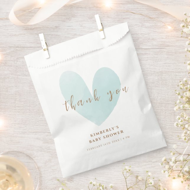 Mint Green Simple Heart Baby Shower Thank You Favour Bag (Clipped)