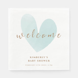 Mint Green Simple Heart Welcome Baby Shower Napkin