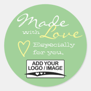Mint Green Simple Made with Love Logo Template Classic Round Sticker