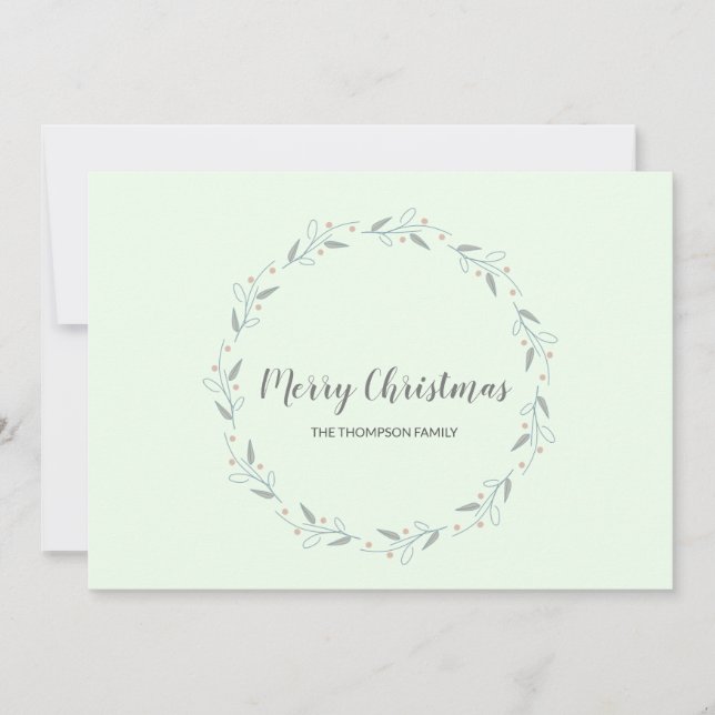 Mint Green Simple Merry Christmas Family Holiday Card (Front)