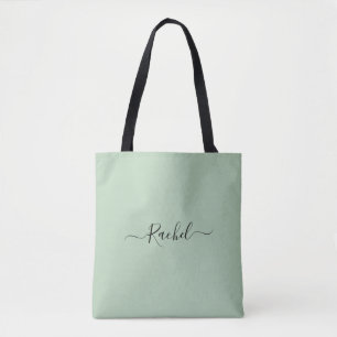 Mint Green Simple Minimalist Custom Name Script Tote Bag