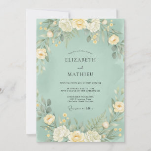 Mint Green Soft Botanical Wedding Invitation