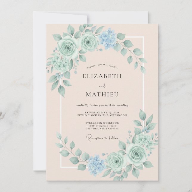 Mint Green Soft Spring Wedding Invitation (Front)