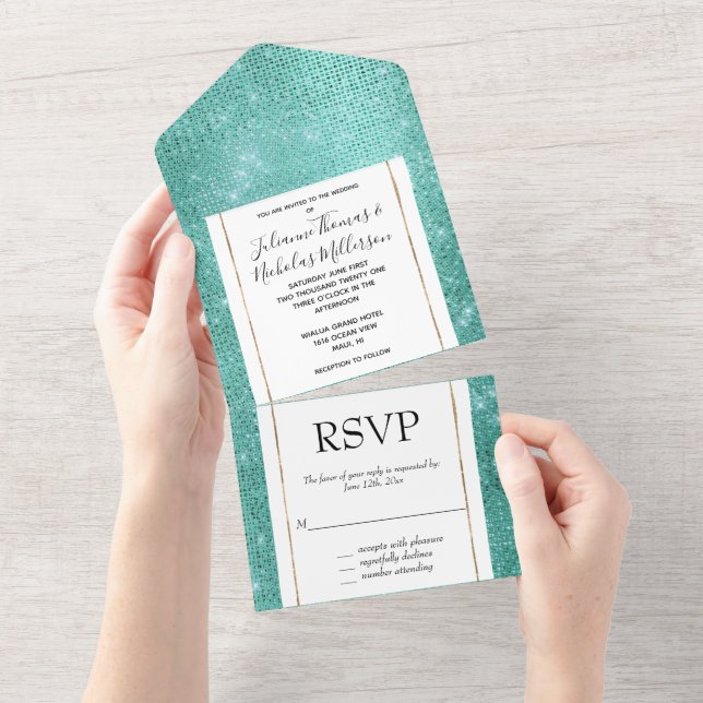 Mint Green Sparkle All In One Invitation (Tearaway)