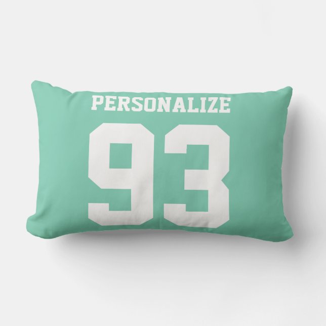 Mint green sports jersey number name zipper lumbar cushion (Front)