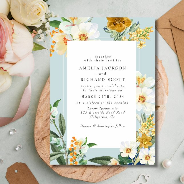 Mint green Spring Garden Wildflowers wedding Invitation (Creator Uploaded)