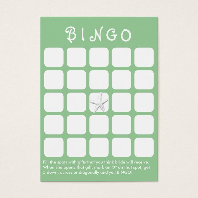 Mint Green Star Fish 5x5 Bridal Shower Bingo Card (Front)