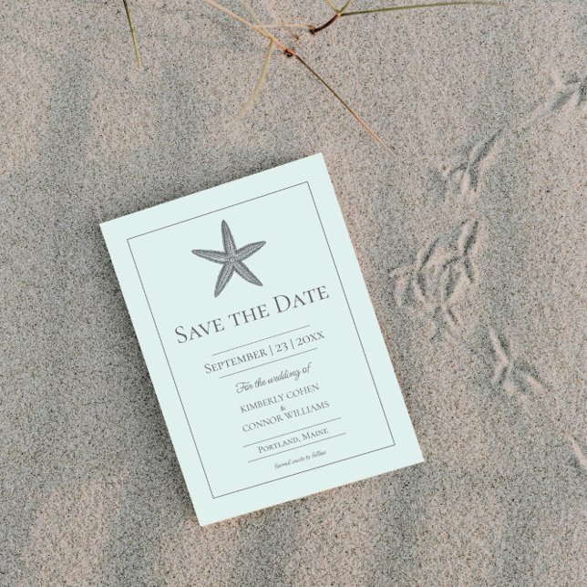 Mint Green Starfish Monogram Photo Save The Date (Mint Green Starfish Monogram Photo Save the Date)