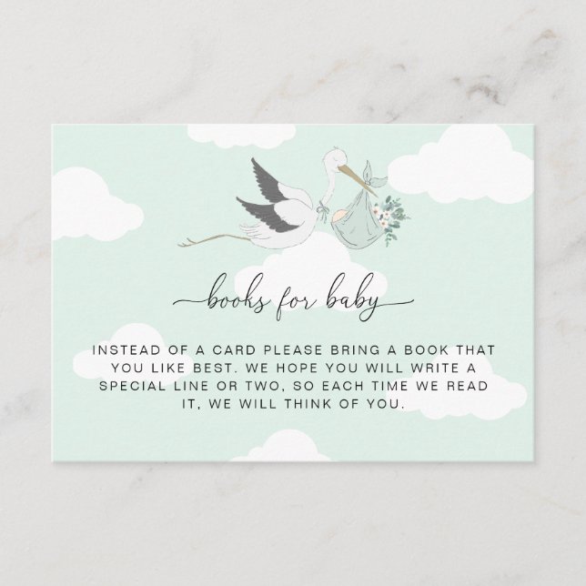 Mint Green Stork Books Request Insert Card (Front)