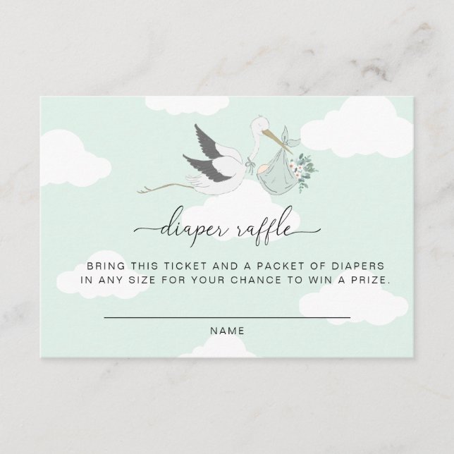 Mint Green Stork Diaper Raffle Ticket Insert Card (Front)