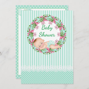 Mint Green Stripe Baby Shower Invitation