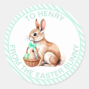 Mint Green Stripe From The Easter Bunny Gift Classic Round Sticker