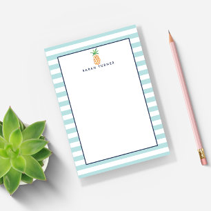 Mint Green Stripe Pineapple Personalised Post-it Notes