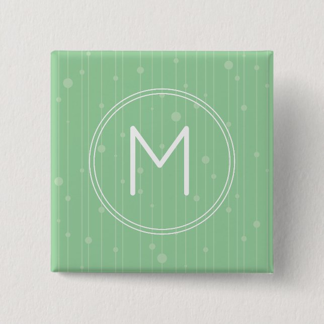 Mint green stripes and dots, custom monogram 15 cm square badge (Front)