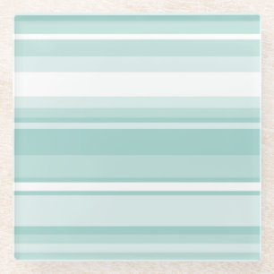 Mint green stripes glass coaster