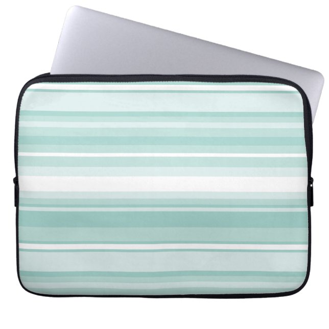 Mint green stripes laptop sleeve (Front)