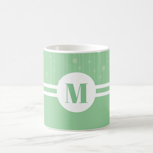 Mint green stripes monogram letter pastel minimal coffee mug (Center)