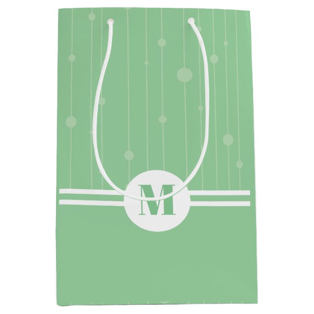 Mint green stripes monogram pastel minimal  medium gift bag (Front)