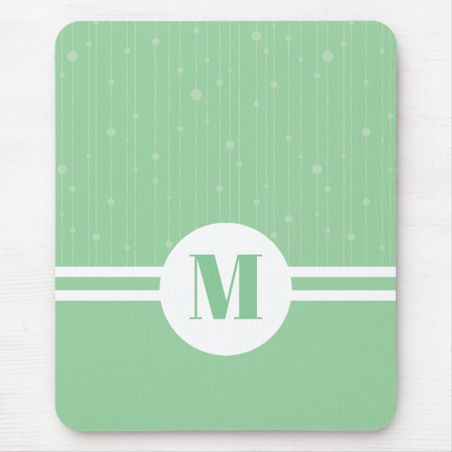 Mint green stripes monogram pastel minimal mouse pad (Front)