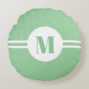 Mint green stripes monogram pastel minimal round cushion
