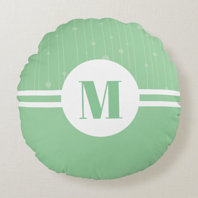 Mint green stripes monogram pastel minimal  round cushion (Front)