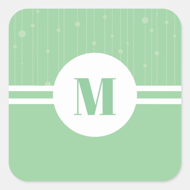 Mint green stripes monogram pastel minimal square sticker (Front)