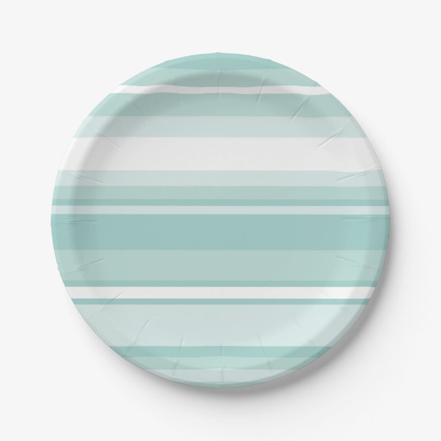 Mint green stripes paper plate (Front)